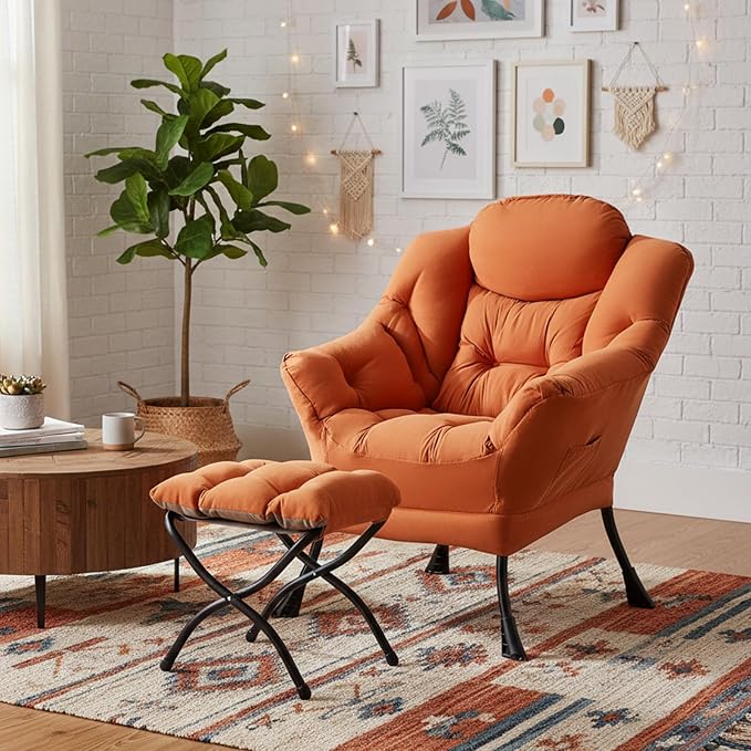 Welnow Lazy Chair with Ottoman for Living Room, Modern Reading Accent Chair - Image 9
