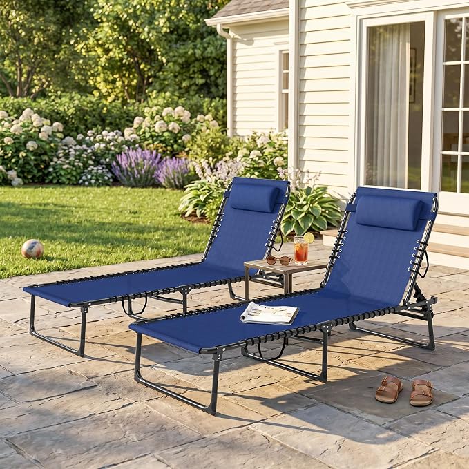 Outsunny Folding Chaise Lounge Chair Set of 2, Patio Sun Tanning Chair - Image 9