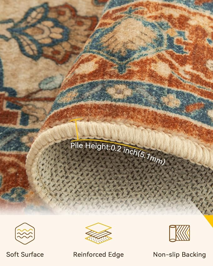RELEANY Area Rugs 4'x6' Washable Non-Slip, Floral Vintage Distress Print - Image 3
