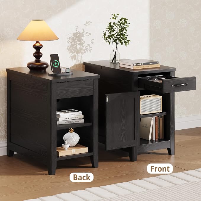 IRONCK End Table with Charging Station, Narrow Side Table - Image 5
