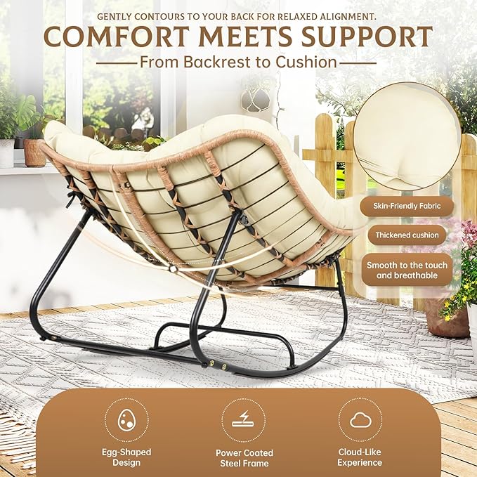 SUNCROWN Oversized Wicker Rocking Chair Indoor Outdoor, 450 LBS Heavy Duty - Image 6
