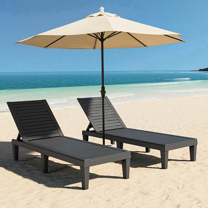 Outdoor Lounge Chairs Set of 2, 5-Position Adjustable Tanning Chairs - Image 7