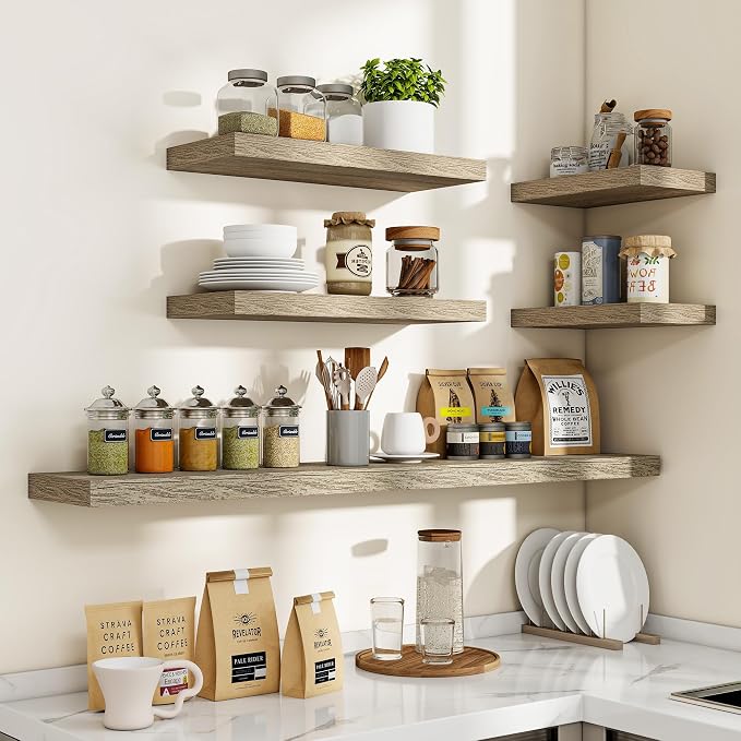 Acovy 48 Inch Floating Shelves, 3D Textured Wood Grain, Wooden Shelves - Image 7