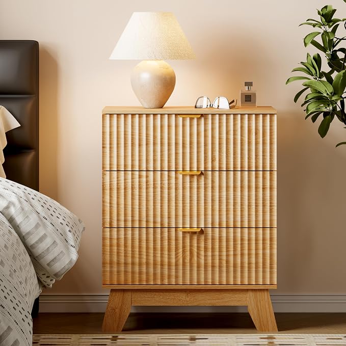 BORNOON Fluted 3 Drawer Dresser, 30.3" Tall Compact Modern Boho Chest of Drawers - Image 3