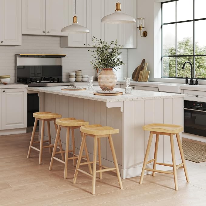 LukeAlon 24.25" Modern Counter Height Bar Stools Set of 4 Wooden Ergonomic - Image 6