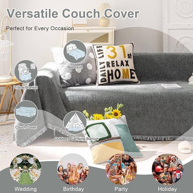 VClife Bohemian Chic Texture Sofa Cover Vintage Farmhouse Gray Couch Cover - Image 4