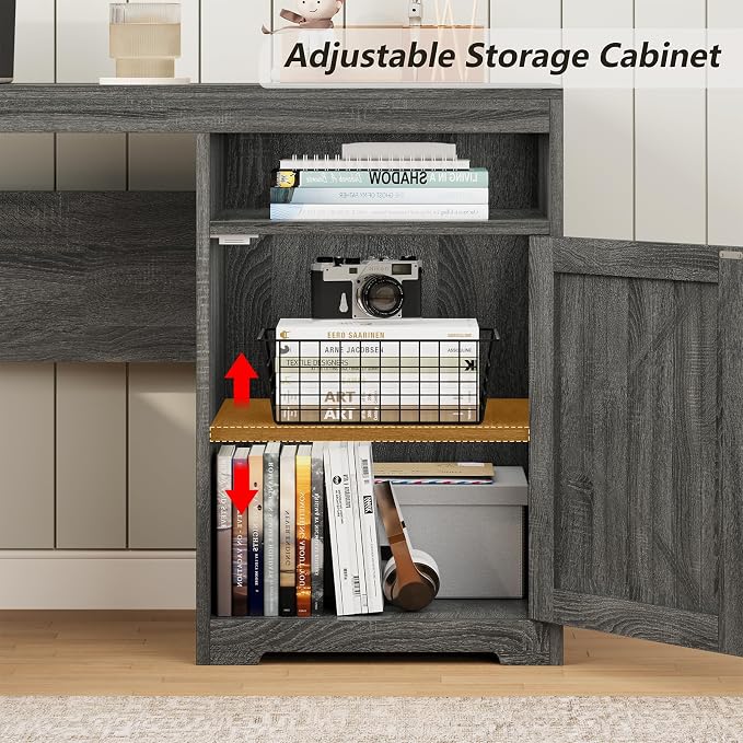 YOMILUVE 63" Farmhouse L Shaped Executive Desk - Image 6