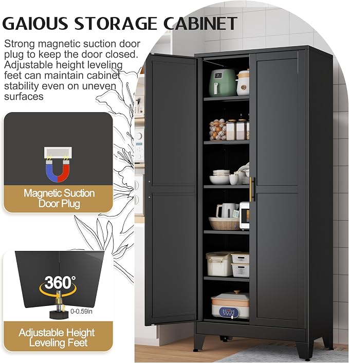 GAIOUS 75.2" Tall Storage Cabinet, Pantry Storage Cabinets - Image 5
