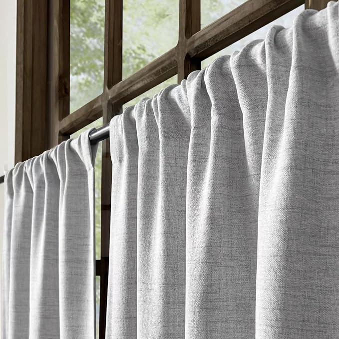 Oindec Faux Linen Kitchen Curtains 24 Inch Length Cafe Curtain Tiers - Image 4