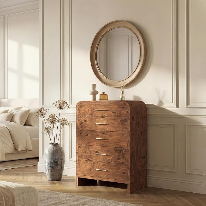 Curved 5-Drawer Dresser for Bedroom, 45.59" Tall Modern Chest of Drawers by TheBeautyofRusticRefined