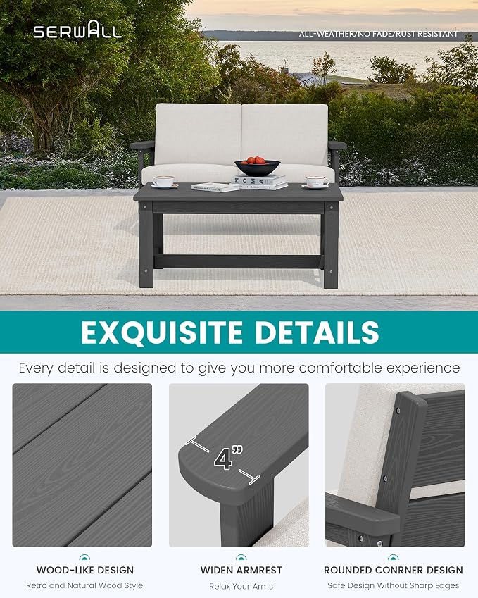 SERWALL HDPE Outdoor Patio Loveseat, All Weather Wood-Like Outdoor Sofa HDPE - Image 2