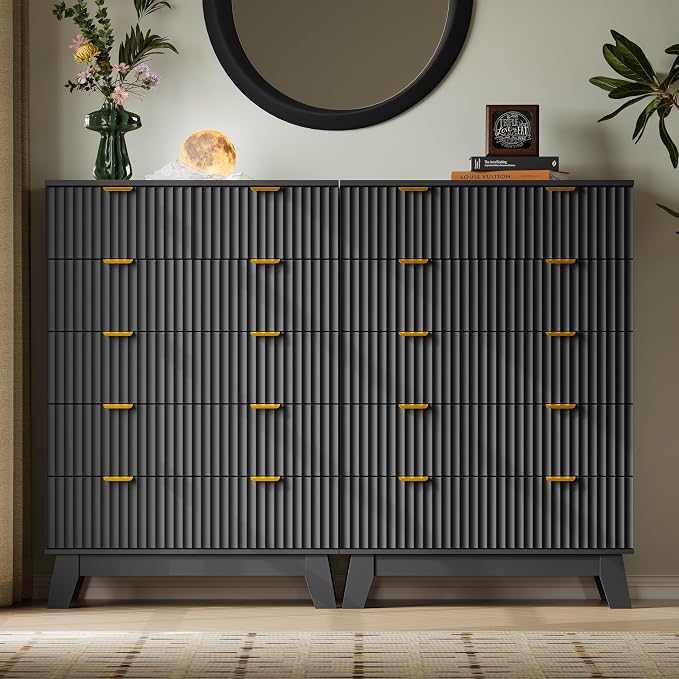 BORNOON 46" Tall Dresser for Bedroom, 6-Drawer Fluted Chest of Drawers - Image 7