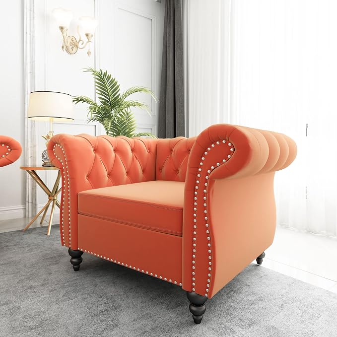 ORRD 2 Piece Living Room Set, Velvet Chesterfield Sofa Couch Chair - Image 6
