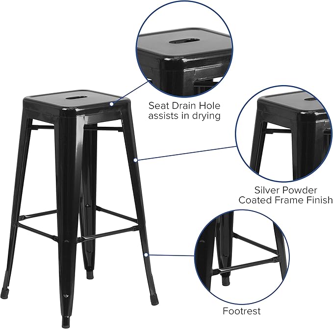 Flash Furniture 30"H Commercial Modern Metal Backless Barstool, Indoor/Outdoor - Image 4