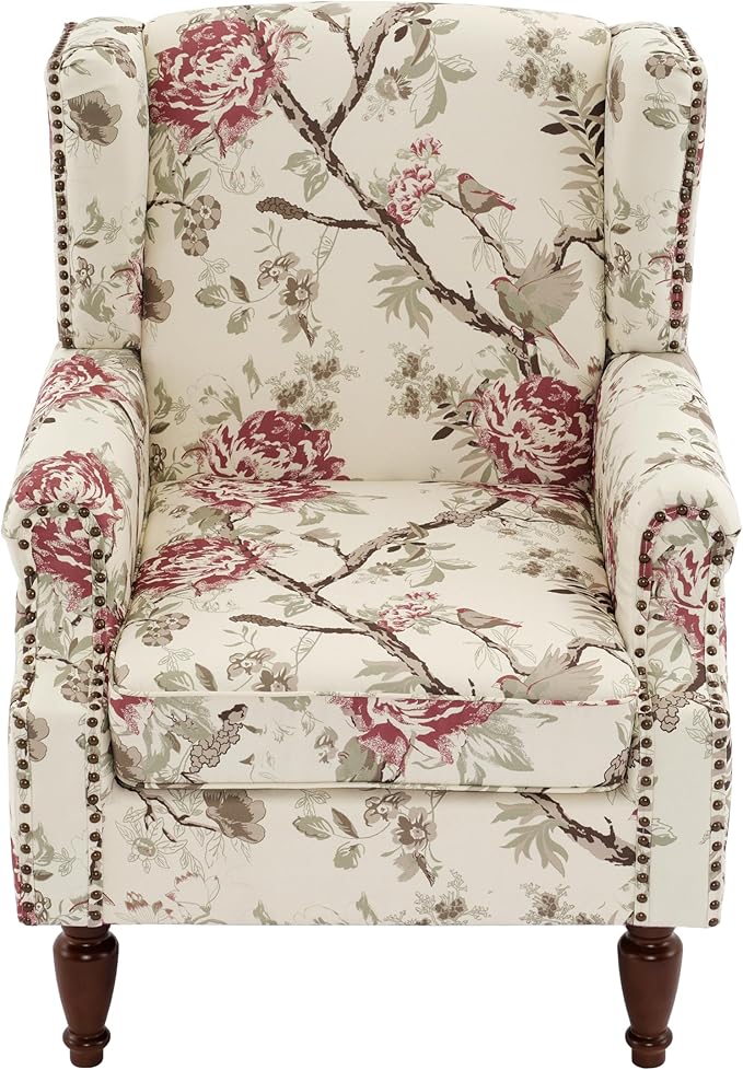Pia Ricco Set of 2 Floral Accent Chairs, High Back Upholstered Armchairs - Image 6