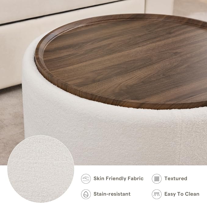 29.5 Inch Round Storage Ottoman Coffee Table, Modern Circle Coffee Table - Image 6