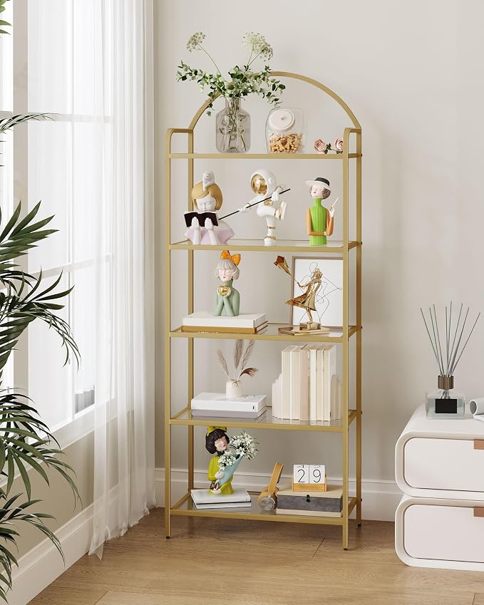 Hzuaneri Bookcase Bookshelf, Tempered Glass Bookshelves, Slim Shelving Unit - Image 2