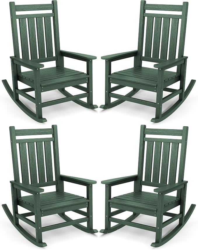 SERWALL Oversized Outdoor Rocking Chair Set of 4, HDPE Rocker by SERWALL