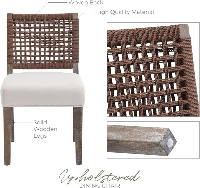 LZAREAL Farmhouse Dining Chairs Set of 2 Linen Fabric Upholstered Accent Side - Image 5