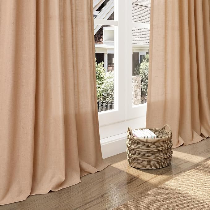 Nanspring Camel Linen Curtains 63 Inches Length 2 Panels Set - Image 6