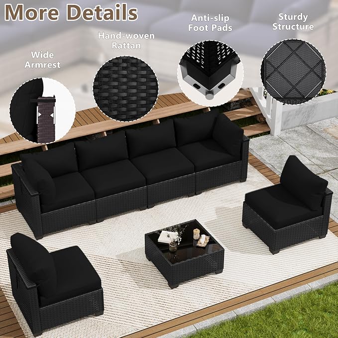 LOUVIXA 7 Piece Outdoor Patio Furniture Set, Outdoor Sectional Sofa, Wicker - Image 6