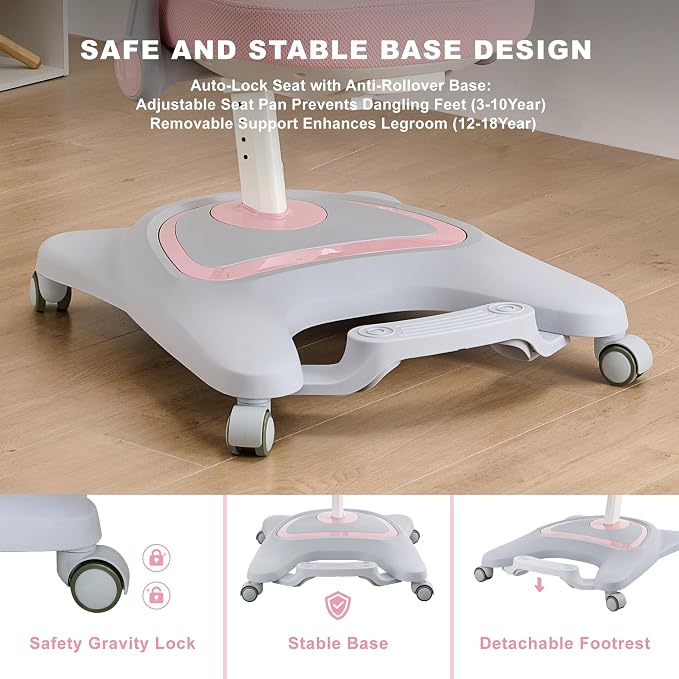 ERIYA Kids Desk Chair, Ergonomic Chair: Height-Adjustable, Double Back Support - Image 8