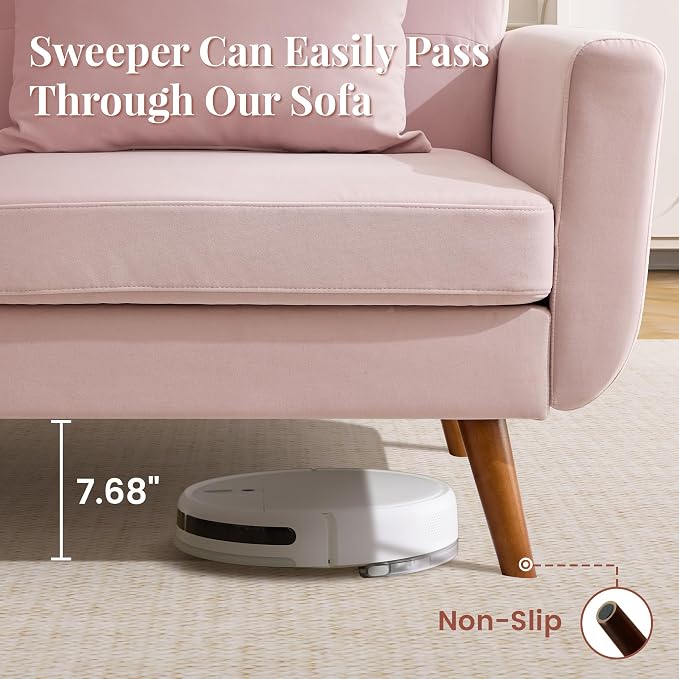 Tbfit 65" W Loveseat Sofa, Velvet Mid Century Modern Love Seat Couches - Image 6