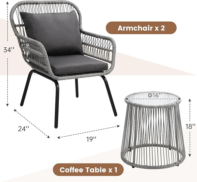 wildformers 3 Pieces Rattan Wicker Bistro Set, Outdoor Conversation Set - Image 6