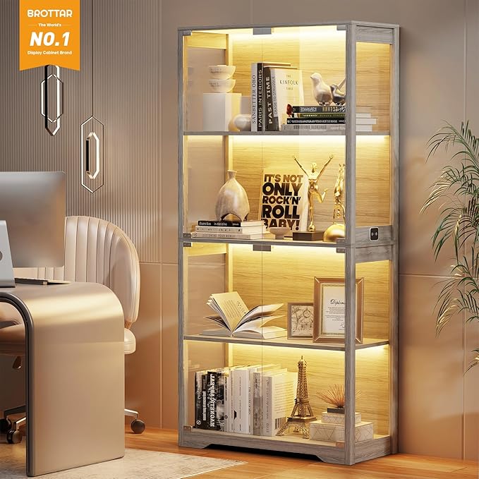 BROTTAR Display Cabinet with Glass Doors, 4-Tier Curio Cabinet with 3 Color - Image 4
