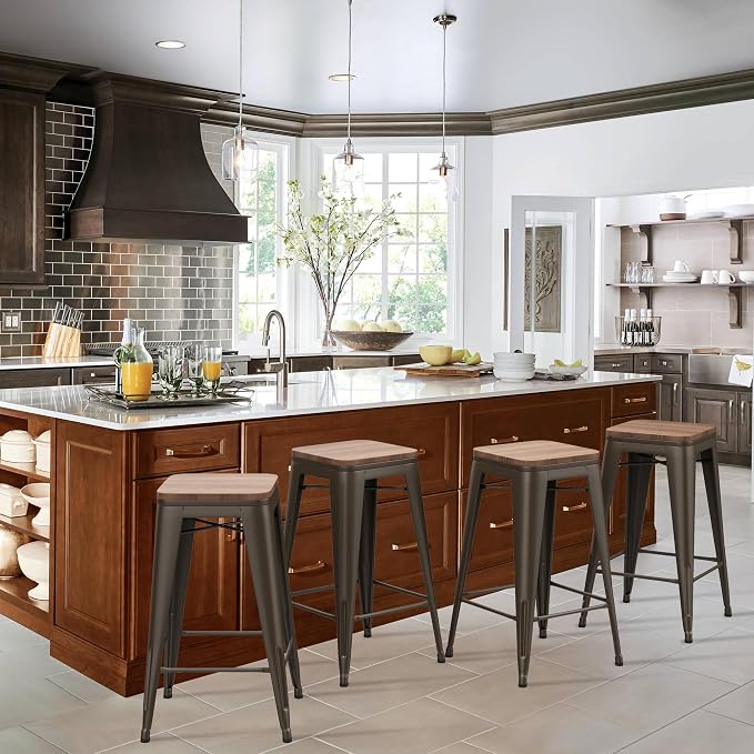 HAOBO Home 24" Backless Metal Counter Stool Height Bar Stools by HAOBOHOME
