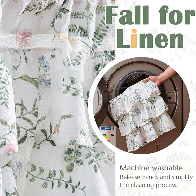 jinchan Ruffled Floral Valance Linen Shabby Chic Small Window Curtain 18 Inch - Image 9