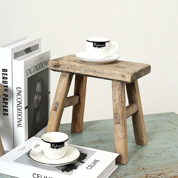 Artissance 11" W Rectangular Natural Wood Vintage Mini Stool - Image 6