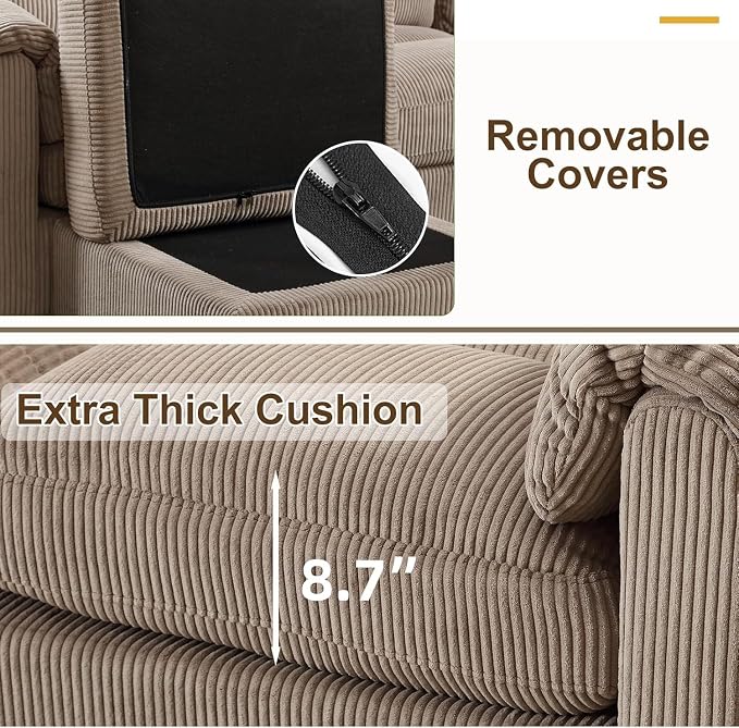 HAOMARKETS Corduroy 2-Piece Sofa Set, Upholstered Ottoman and 3-Seater Sofa - Image 4