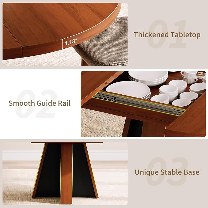 iPormis 43.3in-59in Extendable Round Dining Table - Image 7