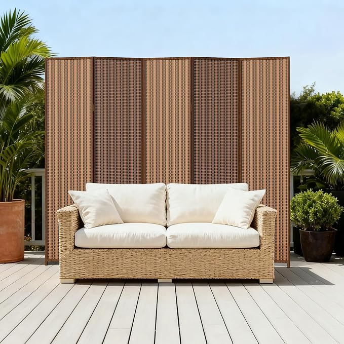 5 Panel Room Divider and Extra Wide Folding Privacy Screen, Bamboo Room Divider - Image 8
