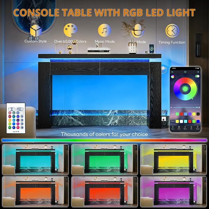 LIKIMIO Console Table with Drawers, Modern Entryway Table with LED Lights and - Image 7