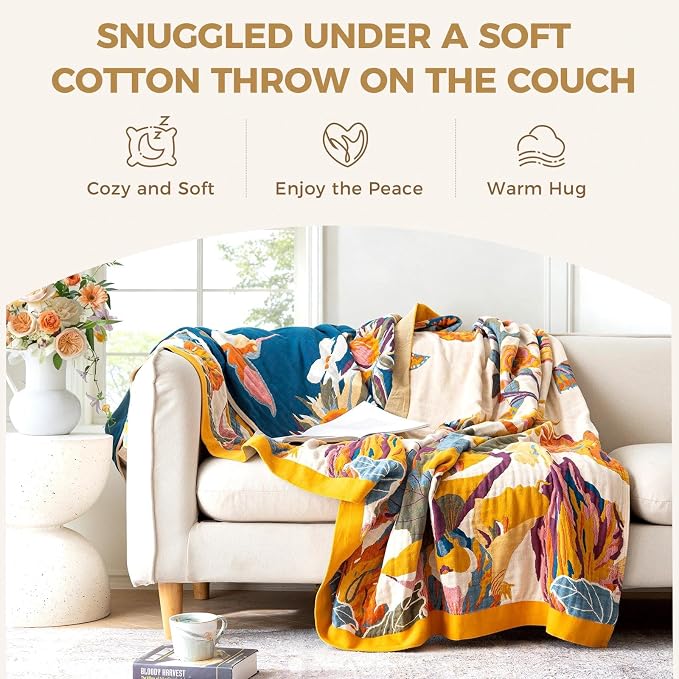 LUTBM King Throw Blanket for Bed 100% Cotton Boho Soft Rustic Quilt Butterfly - Image 4