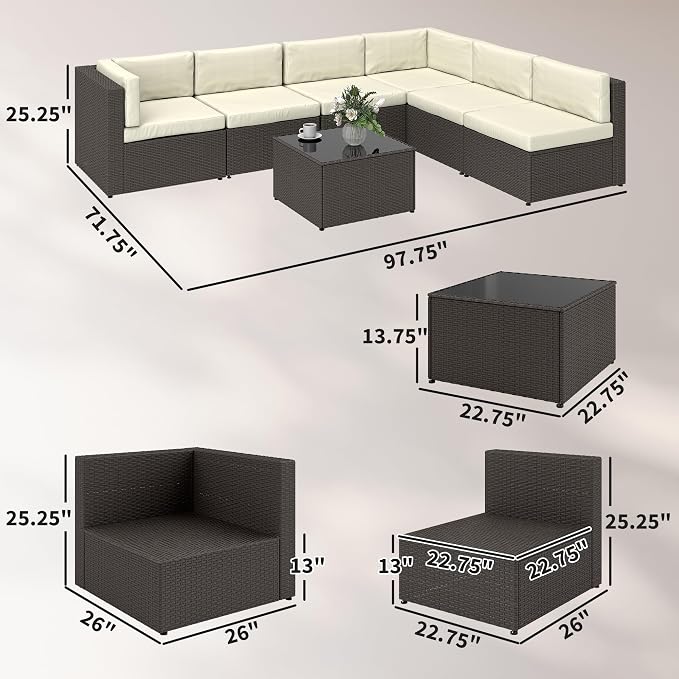 Outsunny 7 Piece Patio Furniture Set, Wicker Outdoor Sectional Sofa Set - Image 3