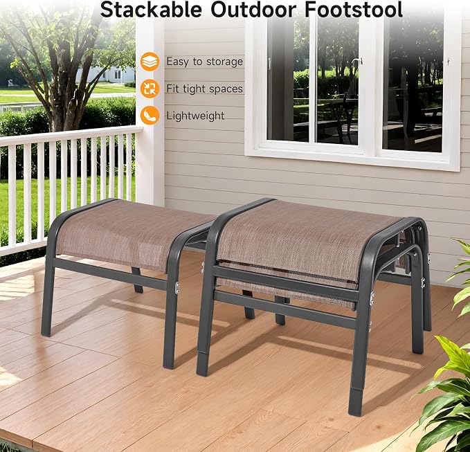ONBRILL Outdoor Ottoman Set of 2, All Weather Outdoor Foot Stool - Image 6