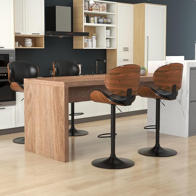 KCC Bar Stools Set of 2, Swivel Adjustable Height Barstools, PU Leather - Image 6