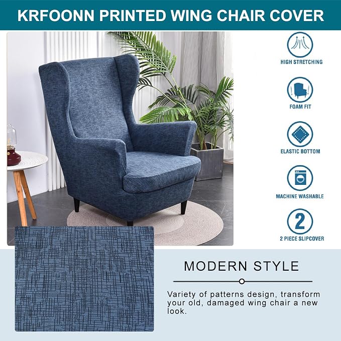KRFOONN Wingback Chair Covers Slipcovers 2 Piece Stretch Wing Chair Covers - Image 2