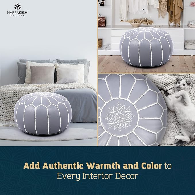 Marrakesh Gallery Genuine Leather Round Pouf Unstuffed - Image 9