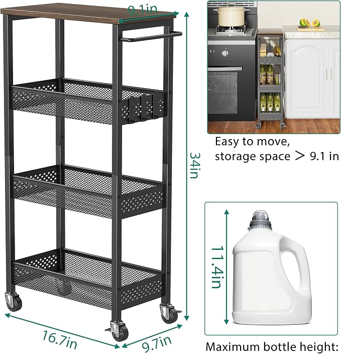XYZLVSI Slim Storage Cart 4 Tier Fruit and Vegetable Baskets - Image 5