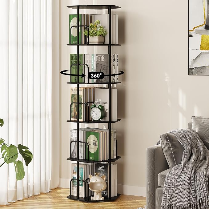 SUNMORY 5 Tier Rotating Bookshelf Tower, Revolving 360 ° Spinning Bookcase by SUNMORY