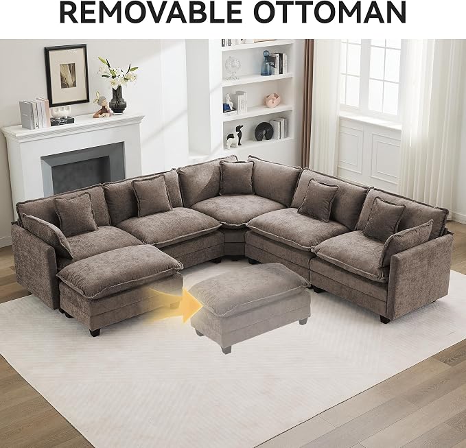 113'' V Shaped Cloud Sectional Sofa, Oversized Deep Seat Couches - Image 6