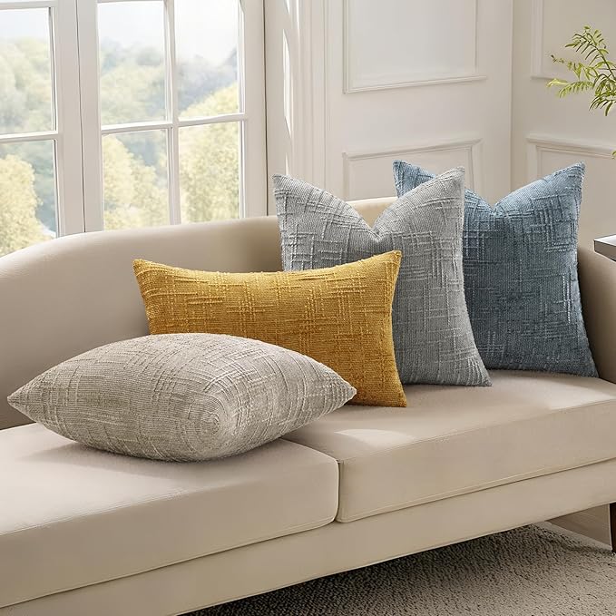 decorUhome Neutral Grey Chenille Throw Pillow Covers 18x18 Set of 2 Textured - Image 5