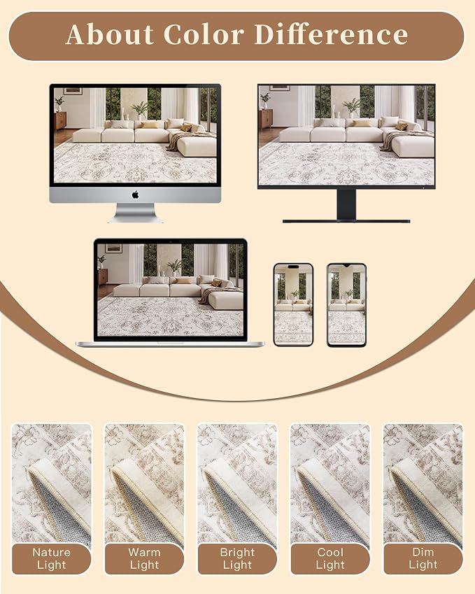 Madane 8x10 Area Rugs for Living Room, Machine Washable Vintage Rug - Image 8