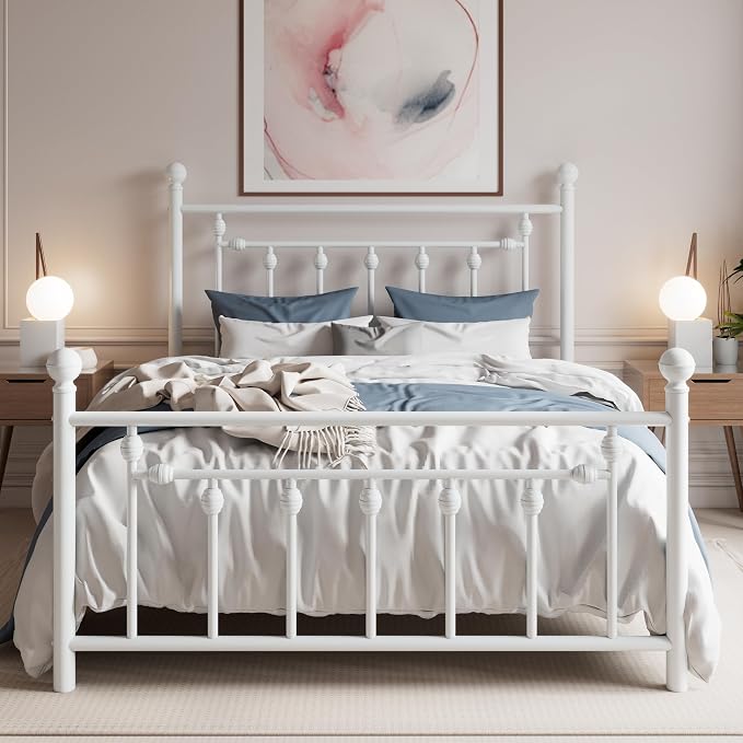 SHA CERLIN 14" Full Size Metal Platform Bed Frame/Victorian Headboard and by SHACERLIN