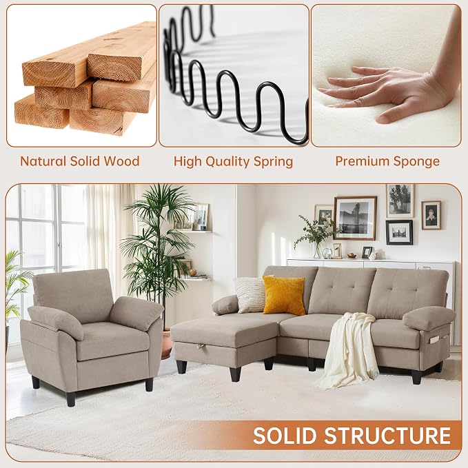 2 Piece Sectional Sofa Set, 3 Seat L Shaped Couches - Image 3