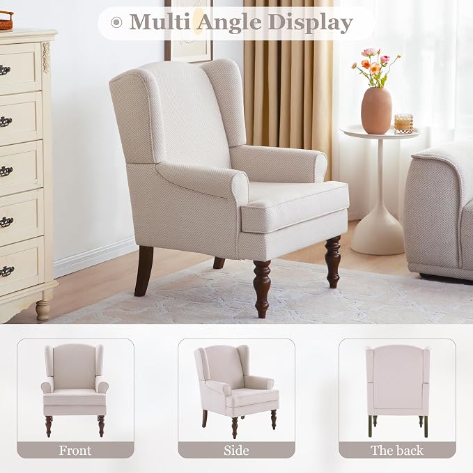HUIMO Living Room Chair Upholstered High Back Armchair Retro Printed Wingback - Image 6